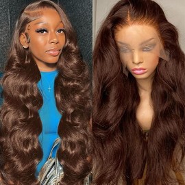 LILENAON 13X6 Chocolate Brown Body Wave Lace Front Wigs Human Hair Wig 200% Density HD Transparent Lace Frontal Wigs Human Hair Pre Plucked With Baby Hair