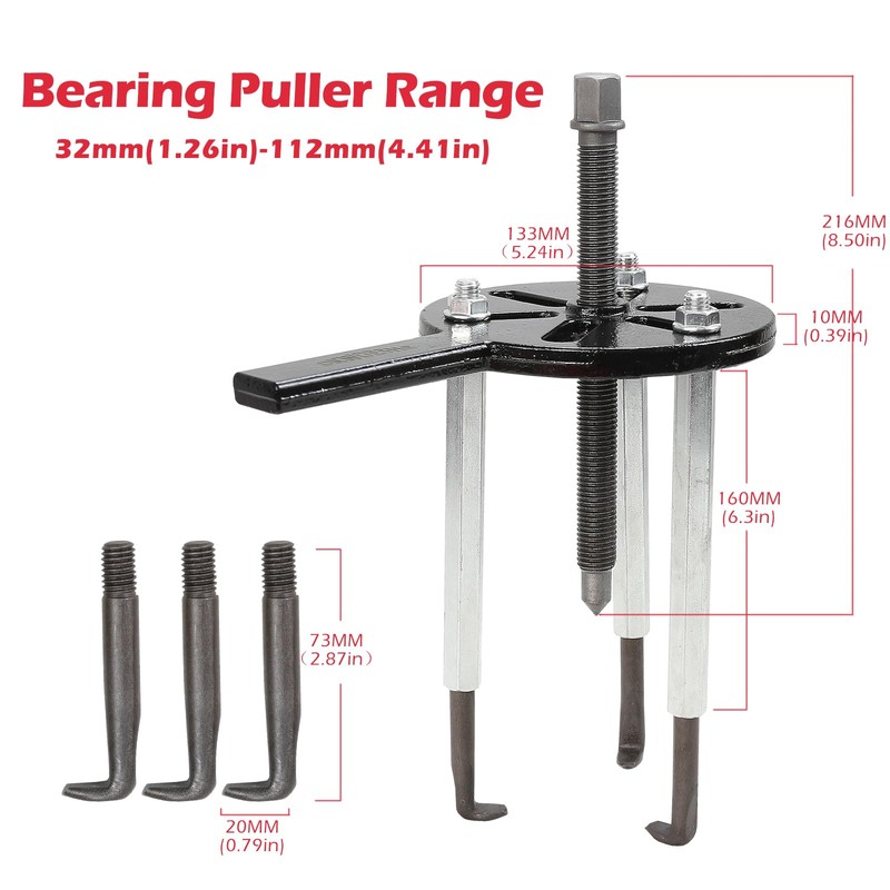 DKwoeshg Bearing Puller Kit, Inner Hole 3-Jaw Puller with Curved