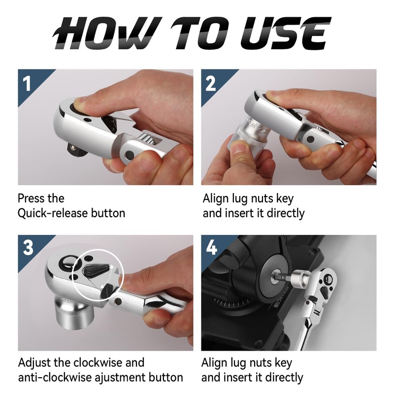 DISEN 3-Piece Extendable Flex-Head Ratchet Wrench Set with EVA Storage