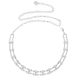 Amaxiu Women's Rhinestone Chain Belt for Dress, Flowers, Metal Waist Belt, Adjustable Crystal Belt, Narrow Wedding Waist Band, silver