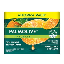 Palmolive Naturals Jabn de Bao Mandarina y Romero en Barra 4 x 120 g. Frmula Nutritiva Con Ingredientes de Origen 100 Natural. Piel Fresca, Humectada 