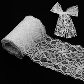 White Lace Ribbon, 3.14Inch Wide Sewing Lace Trim, 5 Yard Elastic Stretchy Lace's Fabric Perfect for Crafting,Sewing Making,Gift Wrapping and Bridal Wedding Decorations