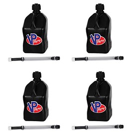 VP Racing Fuels Motorsport 5 Gallon Square Plastic Utility Jug Black & 14 Inch Hose (4 Pack)