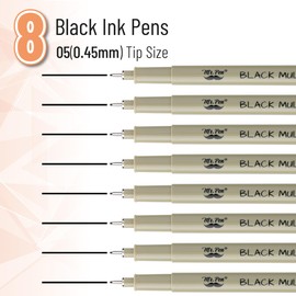 Mr. Pen- 0.45mm Micro Fine Point Pens, 8 Pack, Black Ink, Waterproof, Acid-Free, No-Smear Quick-Dry Fineliner Pens for Drawing, Sketching, Bible Journaling, Outlines & Everyday Writing