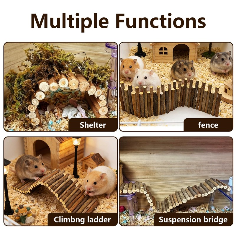 GGFOXLEW 11.8in Wooden Hamster Fence, Flexible Hamster Bridge, Chewable Hamsters