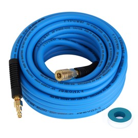 FYPower Air Compressor Hose 3/8 Inch x 50 Feet Hybrid Hose with Fittings, Flexible and Kink Resistant, 1/4" Industrial Quick Coupler and Plug Kit - Blue