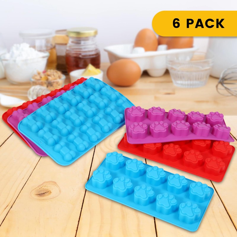 6PCS Silicone Molds Puppy Dog Paw and Bone, Elegant Chocolate