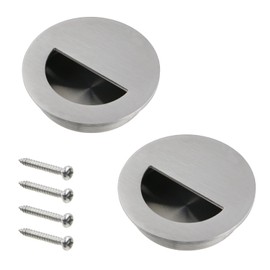 Geesatis Round Hidden Concealed Door Pulls,Flush Pocket Door Handles,Stainless Steel Handle for Modern Bedroom Door Drawer Wardrobe,60mm/2.4inch Dia - Silver - Set of 2
