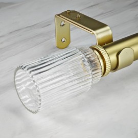ILAISIHOME 1-1/8 Inch Diameter Gold Curtain Rods with Ribbed Glass Finial, 72-144 inch Telescoping Single Curtain Rods for window width 68-140 inch, 1 pack