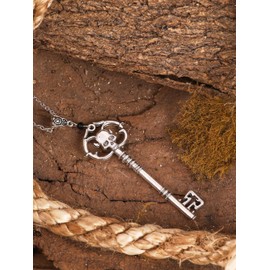 HAQUIL Skull Black Bead Key Necklace Skeleton Key Skull Gothic Pendant Necklace, Jewelry for Men Women