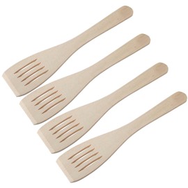 Tradeco direct® Set of 4 x 12" (300mm) Beechwood Wooden Flat Slotted Spatula, Ideal for Cooking, Baking, Decorating, Engraving. Made in the EU
