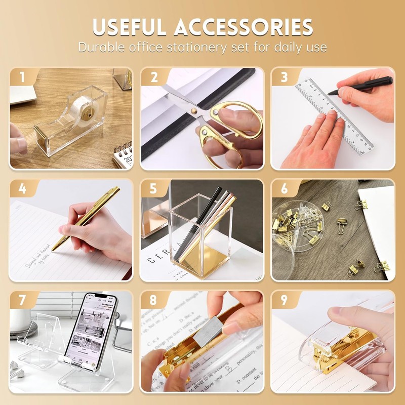 SUPEASY Gold Desk Organiser and Accessories Office Supplies, 10-Piece Set