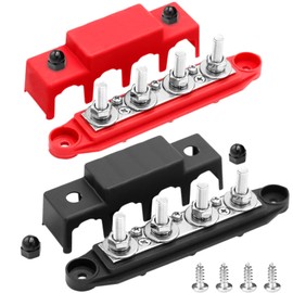 Marine Bus Bar 12V 250A Power Distribution Block 12 Volt 5/16" 4 Posts Junction Block Automotive Copper Battery Busbar Terminal Block with Cover - Negative&Positive for Car,RV,Truck,Marine Boat