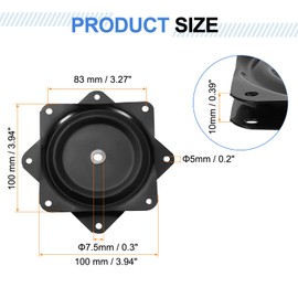 sourcing map 4" Bar Stool Swivel Replacement, 360° Rotation Lazy Susan Turntable, Square Semi-Ball Bearing Seat Swivel Base Mount Plate for Recliner Chair or Table, Black (100x10mm)