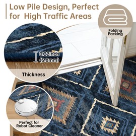 BESTSWEETIE 5x7 Area Rug Machine Washable Non-Slip Low Pile Print Pattern Western and Aztec Rug for Living Room Bedroom Entryway-Darkblue