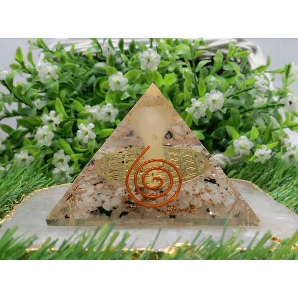Amazing Gemstone Rainbow Moonstone Orgone Pyramid - Orgonite Pyramid with