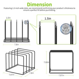 LAEMYFYRE Kitchen Organizer Rack - 4-Slot Heavy-Duty Holder for Cutting Boards,Cookware – Rust-Resistant, Space-Saving Design with Non-Slip Feet for Countertop and Cabinet Storage (1 Pack)