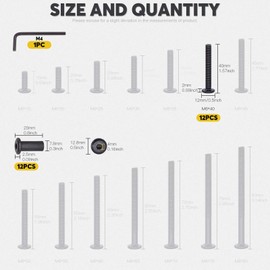 Mardatt 12Sets M6x40mm Black Hex Socket Cap Bolts and Barrel Nuts, Crib Bolts Flat Head Binding Bolt Screw Post for Belt Buckle Leather Furniture