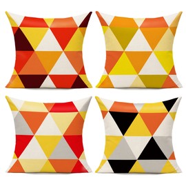 All Smiles Yellow Outdoor Throw Pillow Covers 18x18 Set of 4 Colorful Fun Aesthetic Mid Century Modern Home Décor Boho Summer Cushion Cases for Patio Furniture Couch Living Room,Geometric