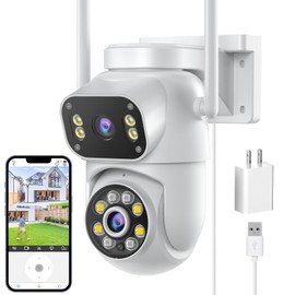 Wireless Dual Lens Surveillance Security Camera Outdoor Indoor, 2.4GHz WiFi PTZ Camera for Home Security, Color Night Vision, Human Detection & AutoTracking, Two Way Audio, Waterproof, SD Slot