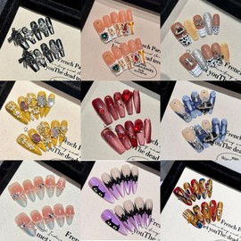 Press on nails,Handmade,Meduim Length,Cute,Super Strong,3D charms - Color: C202, size: s