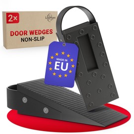 LouMaxx Door Stop Wedge (Set of 2) - Robust and Flexible Rubber Door Wedges for 1-30 mm Door Gaps - Non-Slip Base for All Floors - Protects Doors and Walls - Black