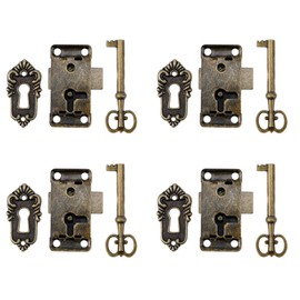 Mcredy 4 Sets Vintage Lock,2.1 Inch Retro Cabinet Drawer Locks Jewelry Box Lock Spring Latch with Key,Bronze