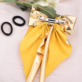Gold Hair Bow Clip Barrettes For Women Long Tail Bows Ribbon For Hair Big Leather Hair Accessories Leather Bow Tie Long Bows Big Bow With 2 PCS
