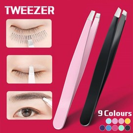 Stainless Steel Hair Eyebrow Tweezers Plucker Puller Beauty Nail Slanted Tip, Anti-Static, Non-Magnetic, Includes Protective Cap and Retail Packaging