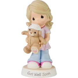 Precious Moments Girl Figurine | Get Well Soon Girl Resin Figurine | Thoughtful Gift | Little Girl with Teddy Bear | Hand-Painted