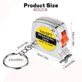cobee 12 Pcs Mini Tape Measure Keychain, 1.5 Inch Small Tape Measure Retractable Keychain Measuring Tape, Portable for Birthday Party Favors Gift Construction Party Favors