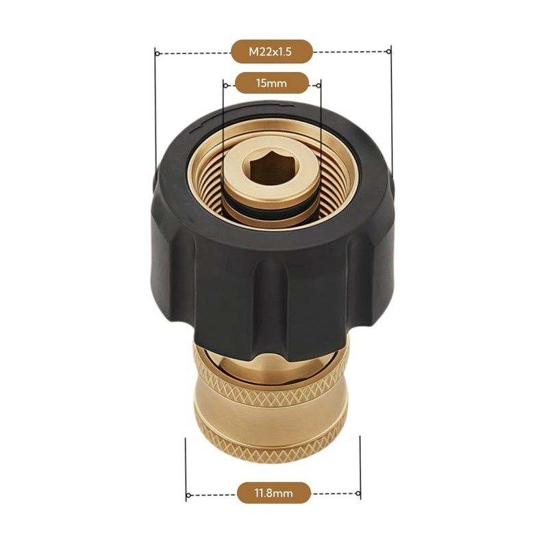 Pressure Washer Adapter,M22-15mm to 1/4 Quick Connect,Brass High-Pressure Coupling with