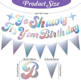 Iridescent Go Shawty It's Your Birthday Banner with 12PCS Silver Pennants, Birthday Party Decorations for Men and Women Birthdays Party Supplies