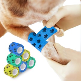 SunGrow Cat Self-Adhesive Bandage, Wound Care, Cuts, Post-Surgery, Hot Spots, 2”(W), Stretchable from 4” to 7”, Breathable Vet Wrap Gauze, 2 Rolls Per Color (Yellow, Blue, Green), 6 Pcs Per Pack 