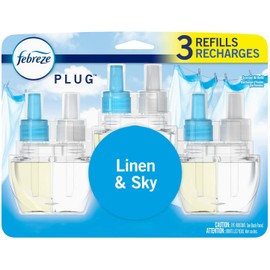 Febreze Plug in Air Fresheners, Linen & Sky, 3600 Hour Supply, Odor Eliminator for Strong Odor, Scented Oil Refill (3 Count)
