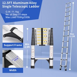 JADDUO Telescoping Ladder 12.5 FT Extension Ladder Aluminum Lightweight Telescopic Ladders with 2 Triangle Stabilizers Ladders for Travel & Home & RV