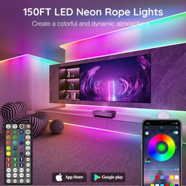 SINLEY Led Neon Rope Lights 150FT,Control with App/Remote,Flexible Led Rope Lights,Multiple Modes,IP68 Outdoor RGB Neon Lights Waterproof,Music Sync Gaming Led Strip Lights for Bedroom Indoor