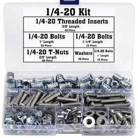 Reegoo 1/4-20 Threaded Inserts for Wood T Nuts 1/4-20 Bolts Fully Threaded Button Head Hex Socket Screws 1" 1-1/4" and Washers
