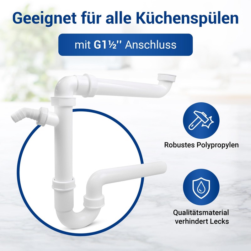 VIOKS Tube Odour Trap 1 1/2 Inch Space-Saving Siphon Washbasin