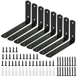 Codirato Pack of 8 Angle Brackets, 90 Degree Shelf Angle, Heavy Duty Angle Connector, L Shape Angle Bracket, Shelf Bracket, Metal Corner Support with Screws, Dowels, L Shelf Brackets for Chair, Bookshelf