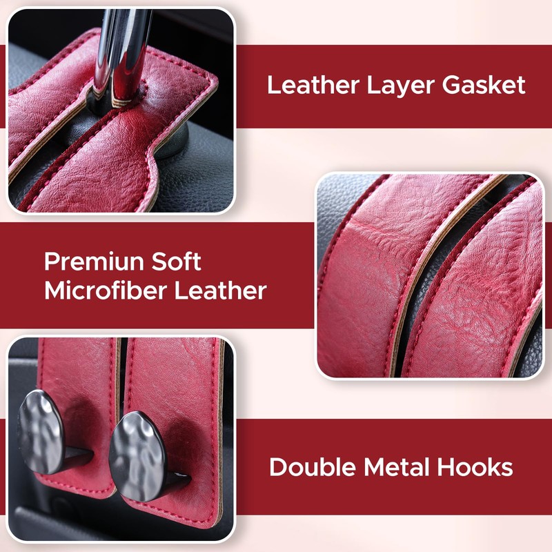 URIZZD 2PCS Leather Car Seat Hooks for Headrest, Vehicle Hanger
