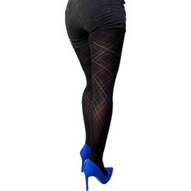 Malka Chic Black Opaque Diamond Tights Tights For Women