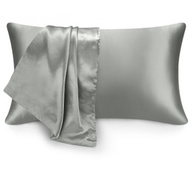 100% Satin Pillowcase with Zipper, Softer Than Silk Pillowcase for Hair & Skin, Cooling Pillow case, Satin Pillow Case Cover(Silver Gray)