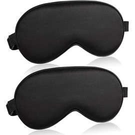 Eye Mask for Sleeping, Adjustable Strap Silk Sleep Blindfold, Eyeshades for Women and Men (Black, One size)