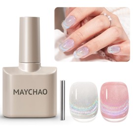 MAYCHAO 15ML Cat Eye Gel Nail Polish 1Pc Rainbow Cat Eye Nail Polish with Magnet Soak off Holographic Magnetic Gel Polish for Nail Art Manicure Salon DIY at Home, 0.5 OZ