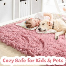 Amdrebio Blush Area Rugs for Girls Bedroom,Kawaii Fluffy Rug for Kids Room,Furry Fuzzy Rug for Playroom,Shaggy Fur Rug for Nursery,Plush Shag Carpet for Dorm,Classroom,4x6,Cute Room Decor for Baby