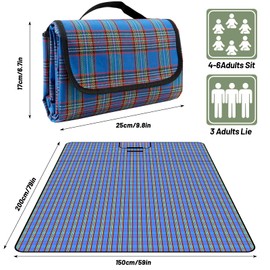 BAXIWUY Picnic Blanket, Beach Mat, Camping Blanket, Beach Blanket with Waterproof Backing, Camping Accessories, Outdoor Blanket for Beach, Picnic, Camping and Hiking, 150 x 200 cm (Blue)