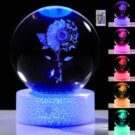 3D Sunflower Gifts for Women Crystals Ball - Sunflower Figurines Decor Glass Animals Figurine Sunflower Stuff for Room Birthday for Best Friend Lovers Keepsake Paperweight