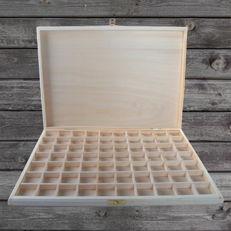WooDeeDoo Shallow Slim Wooden Box With Clasp | 70 Compartments