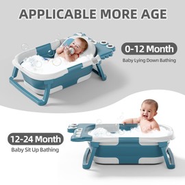 TPN Collapsible Baby Bathtub for Infants to Toddler with Real-time Temp Monitor+Floating Cushion,Foldable Baby Bath Tub Set Applicable 0-36 Month,Perfect Portable Travel Baby Tub for Newborns Boy
